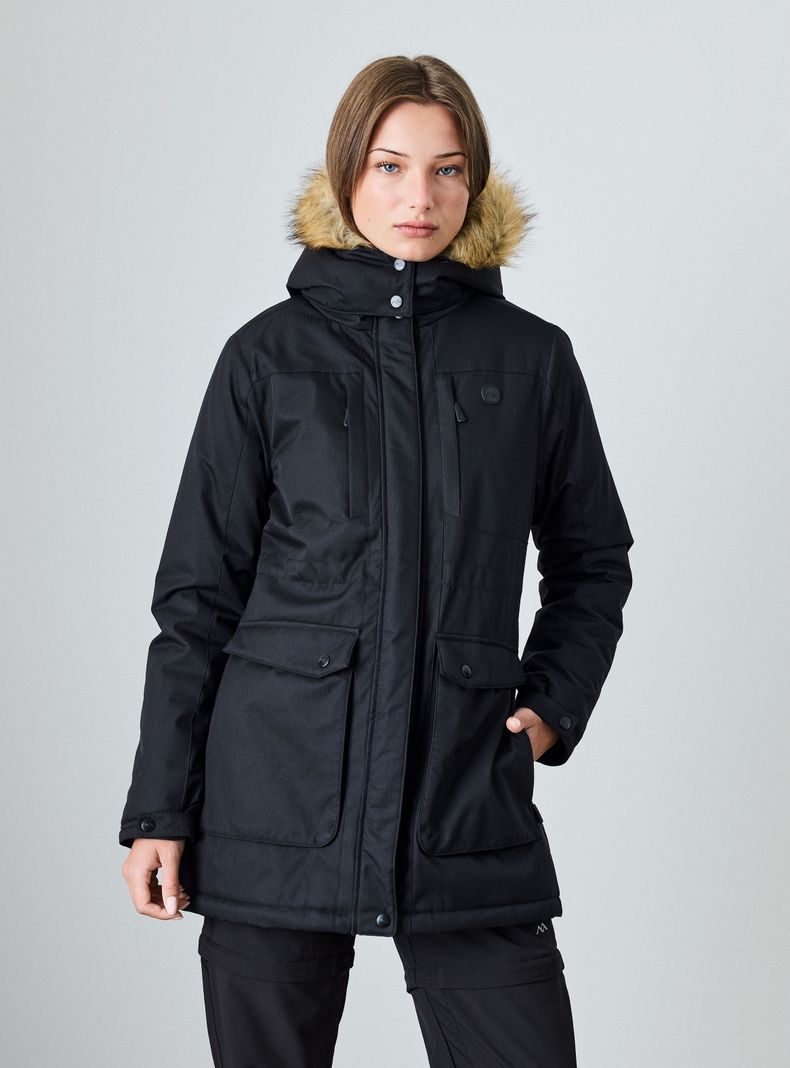Parka Larga Gorro con Piel Desmontable Repelente al Agua