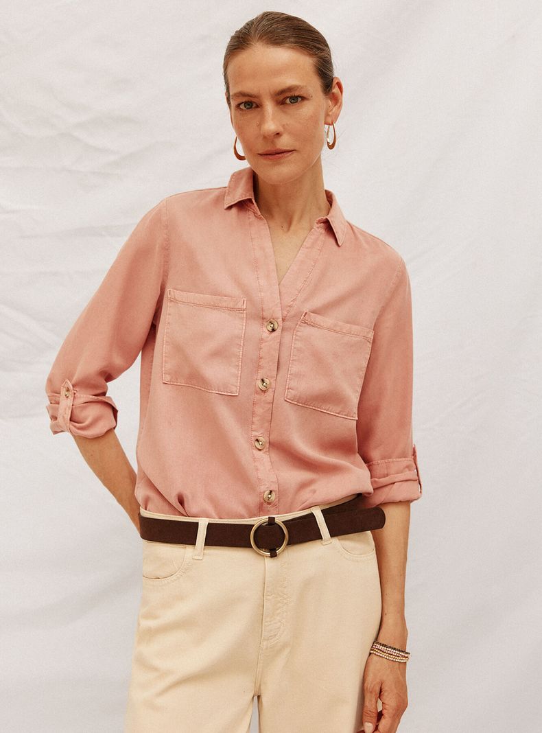 Blusa Vaquera Tencel Bolsillos