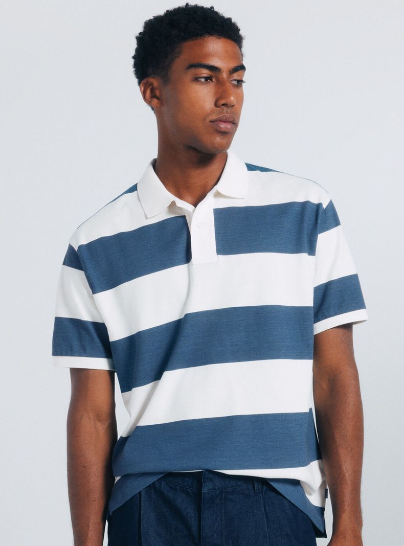 Polera Cuello Camisero Rayas Anchas