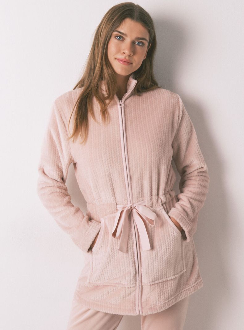Bata Midi Tejido Polar Rosa