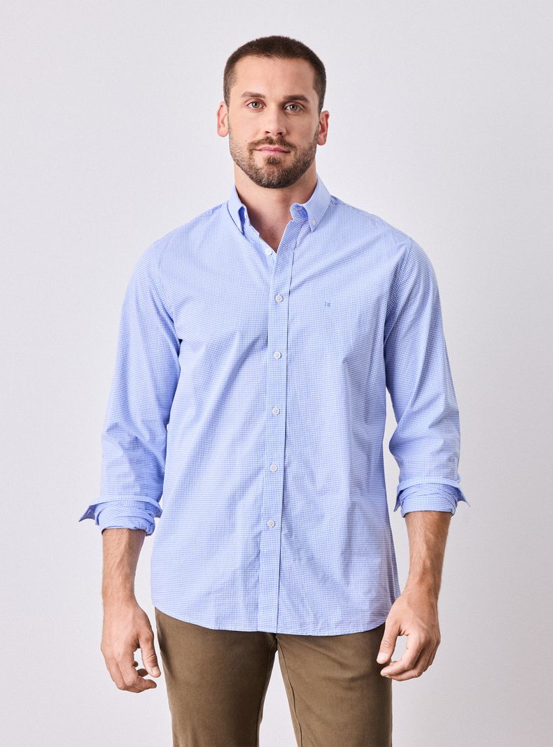 Camisa Manga Larga Vestir Poplin Cuadros