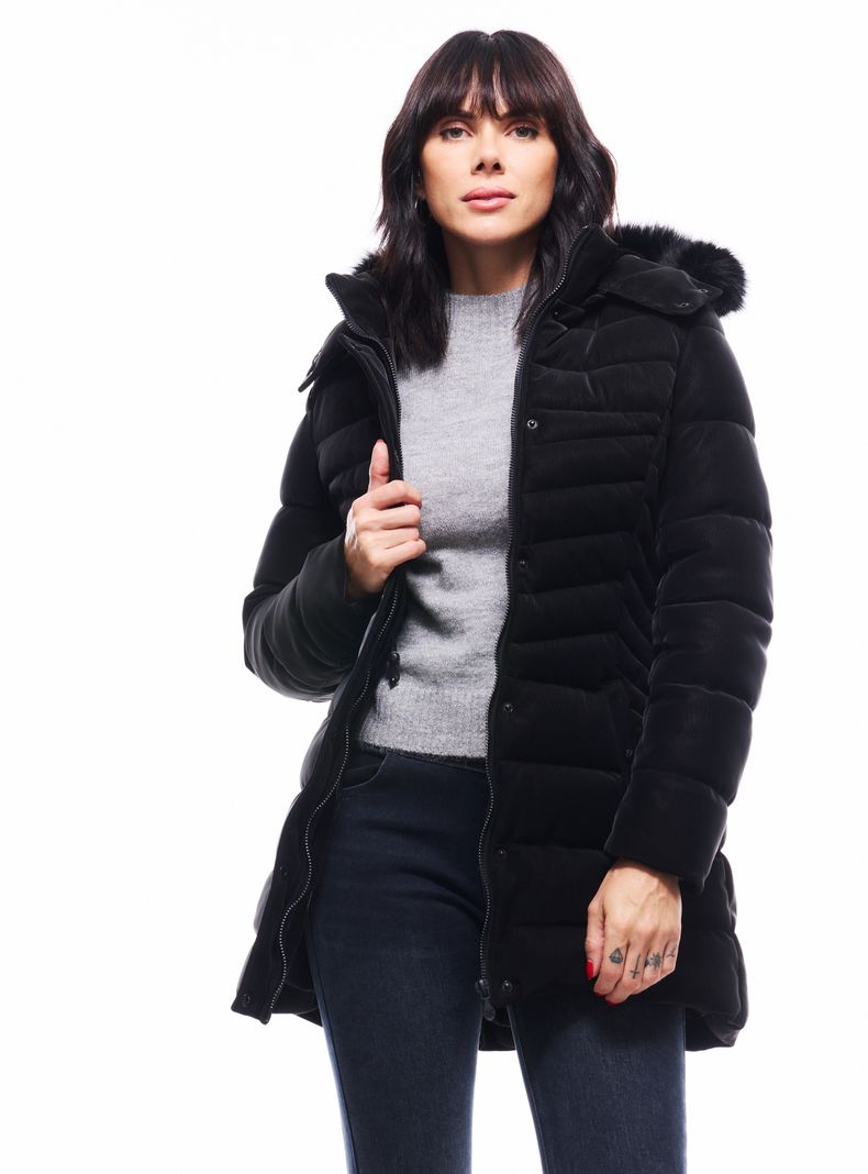 Parka Midi Efecto Piel con Gorro Desmontable
