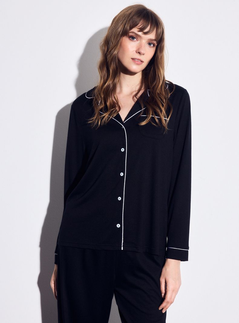 Pijama Camisero Color Sólido en Viscosa Tela Suave