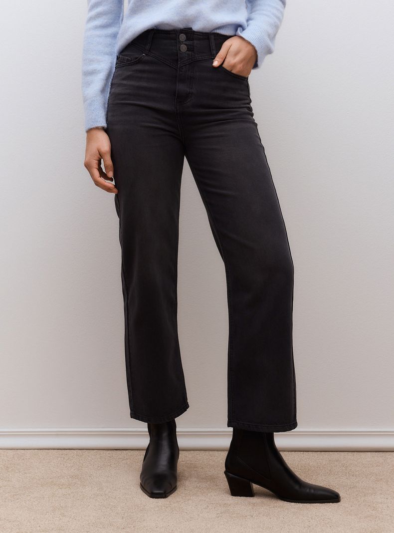 Jeans Straight Pretina en V con Doble Botón