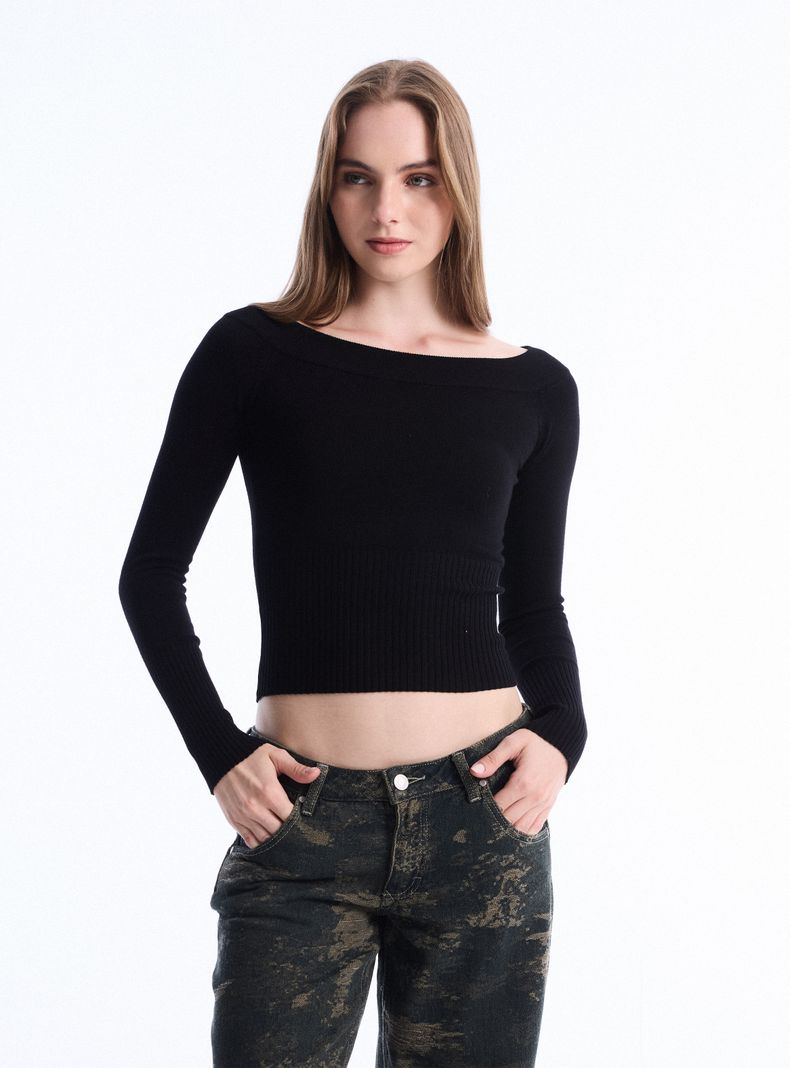 Sweater Básico Hombro Caído