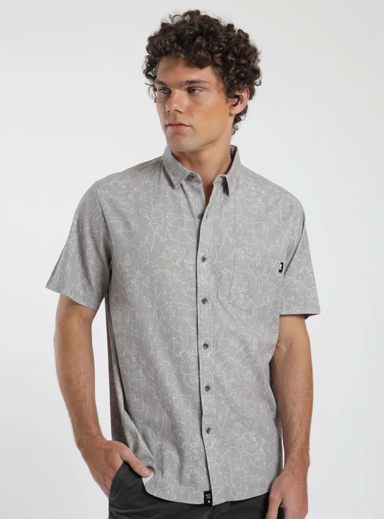 Camisa Full Print Flores Manga Corta Algodón Orgánico