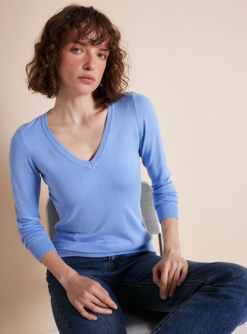 Sweater Básico Neutro Cuello V-0