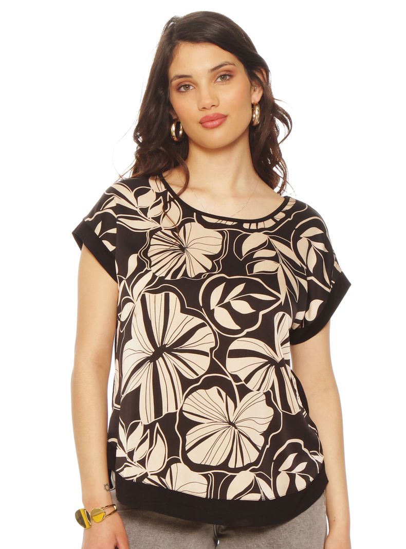 Blusa Estampado Floral con Escote Redondo
