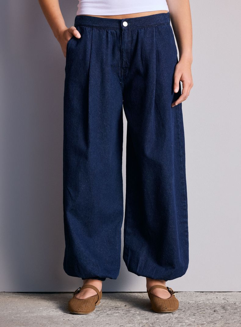 Jeans Bombacho Pretina y Puño Elasticado