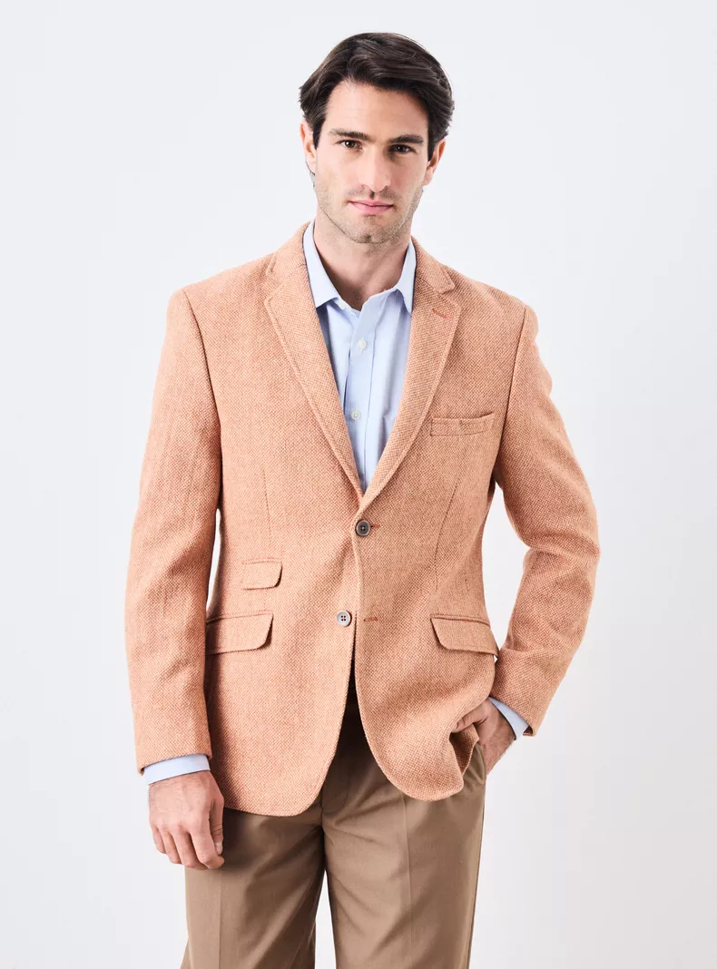 Vestón Recto en Tweed Slim Fit Naranja Medio