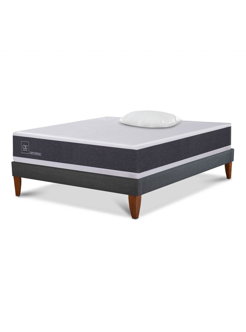 Cama Europea Box New Ortopedic 1.5 Plazas Base Normal + Almohada