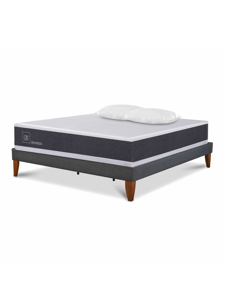 Cama Europea Box New Ortopedic King Base Normal + Almohadas