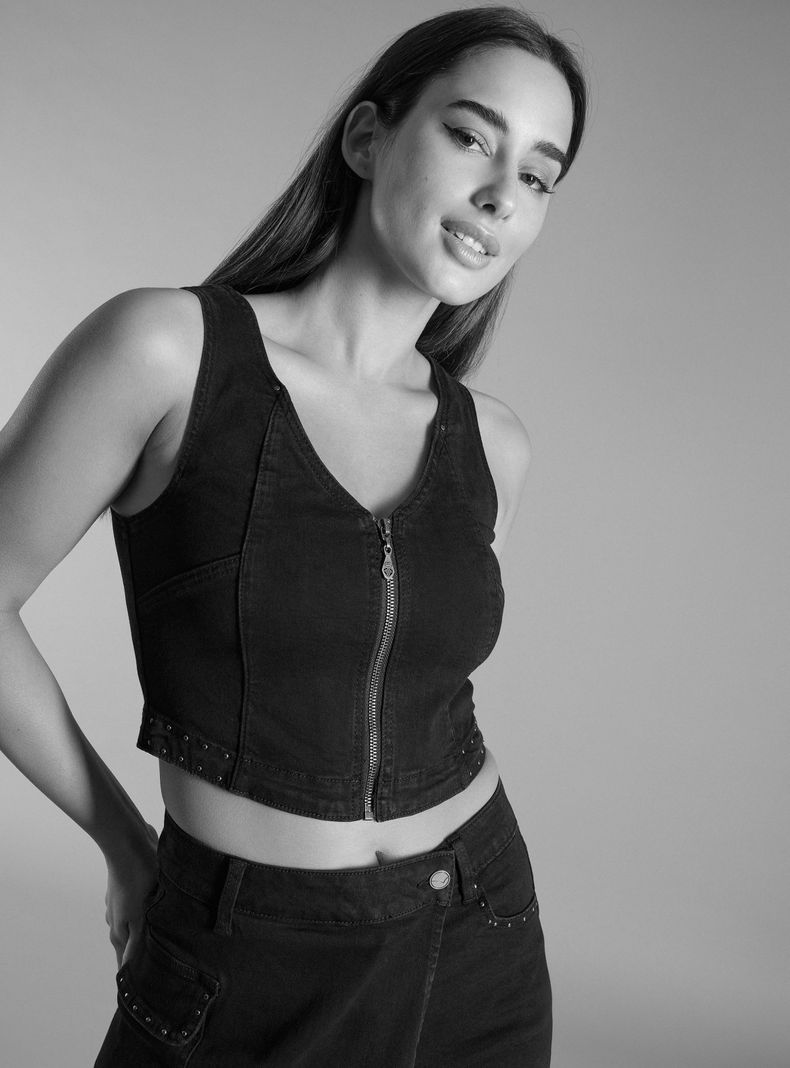 Polera Top Denim con Cierre-1