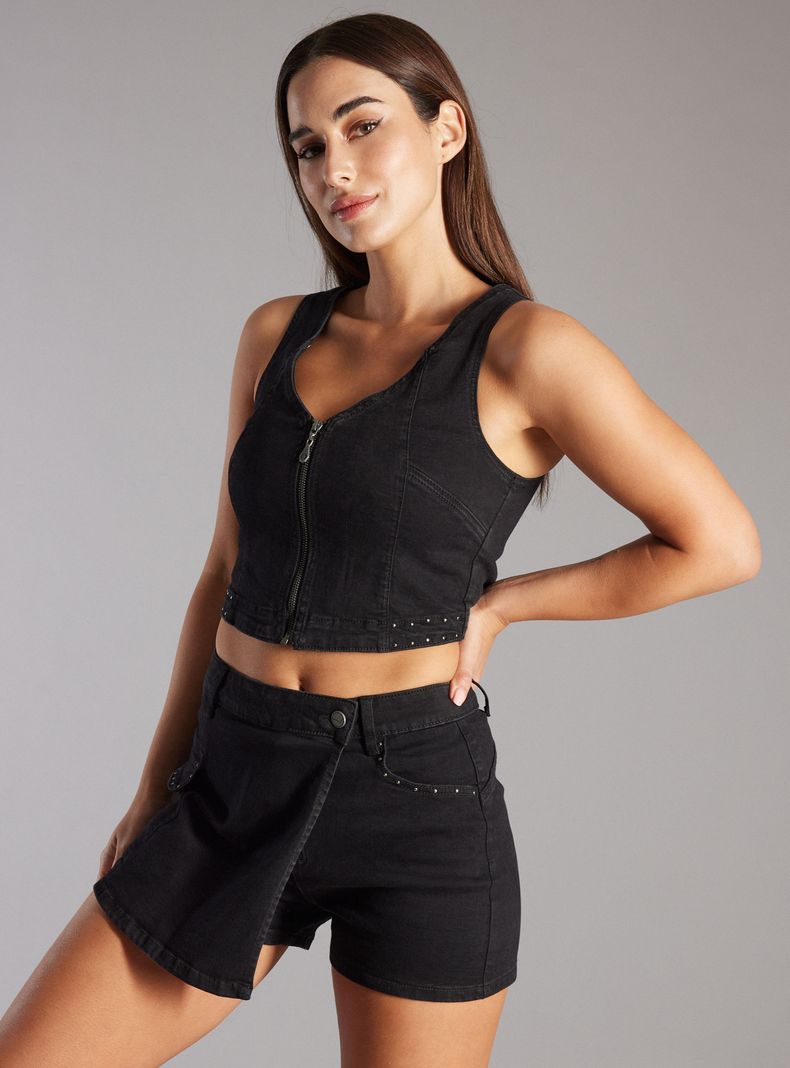 Polera Top Denim con Cierre-0