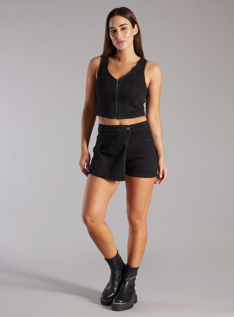 Polera Top Denim con Cierre-5