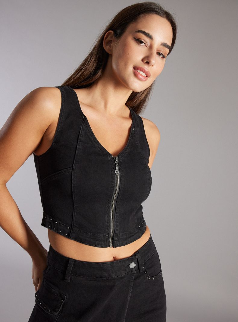 Polera Top Denim con Cierre-4