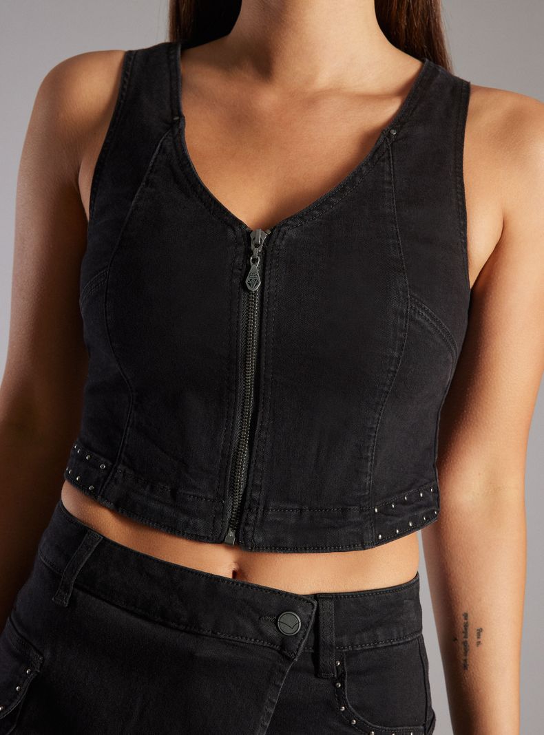 Polera Top Denim con Cierre-3