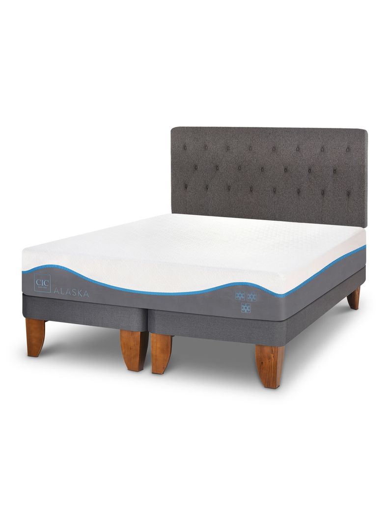 Cama Europea King Alaska Base Dividida + Respaldo Gris