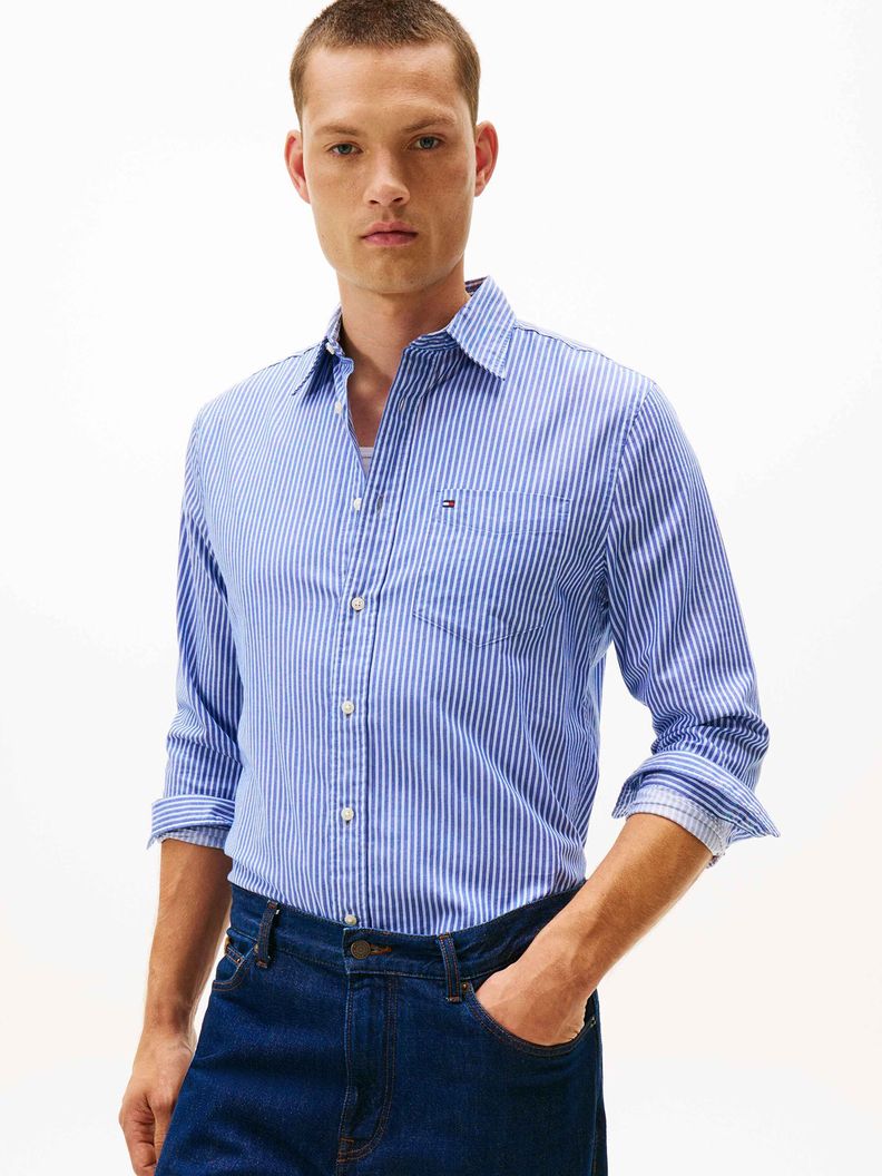 Camisa Estampada Líneas Bolsillo Frontal