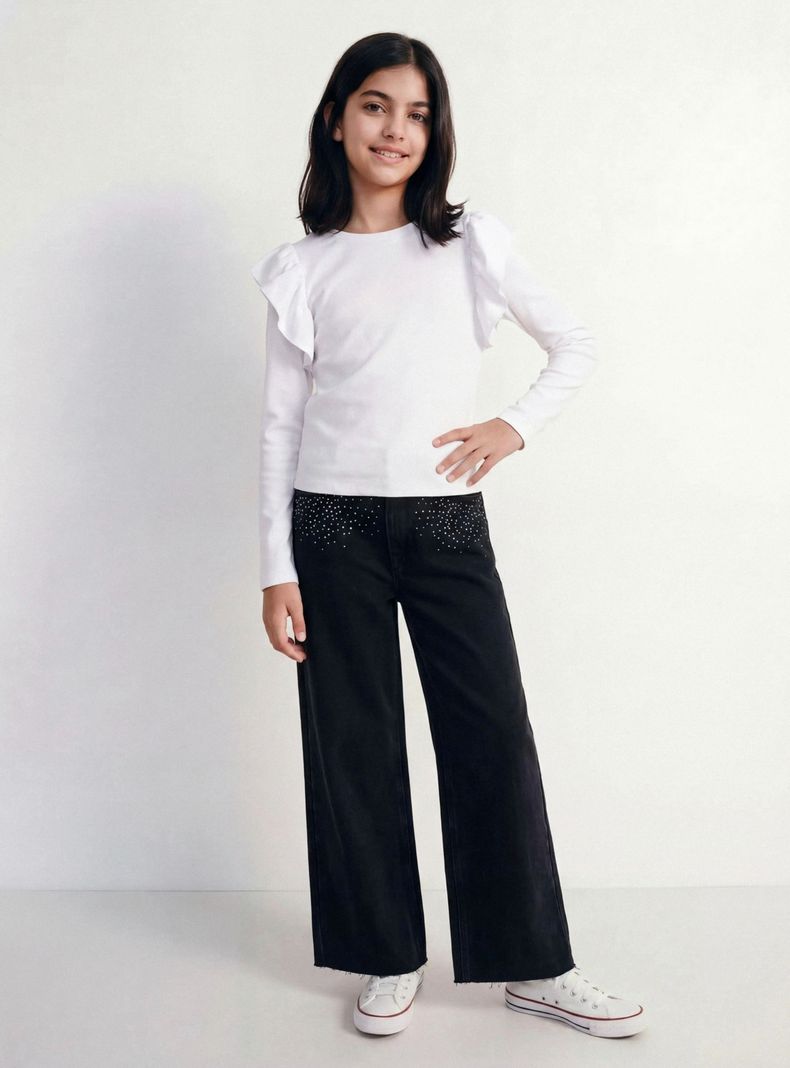 Melt Jeans Wide Leg con Brillos Parte Superior