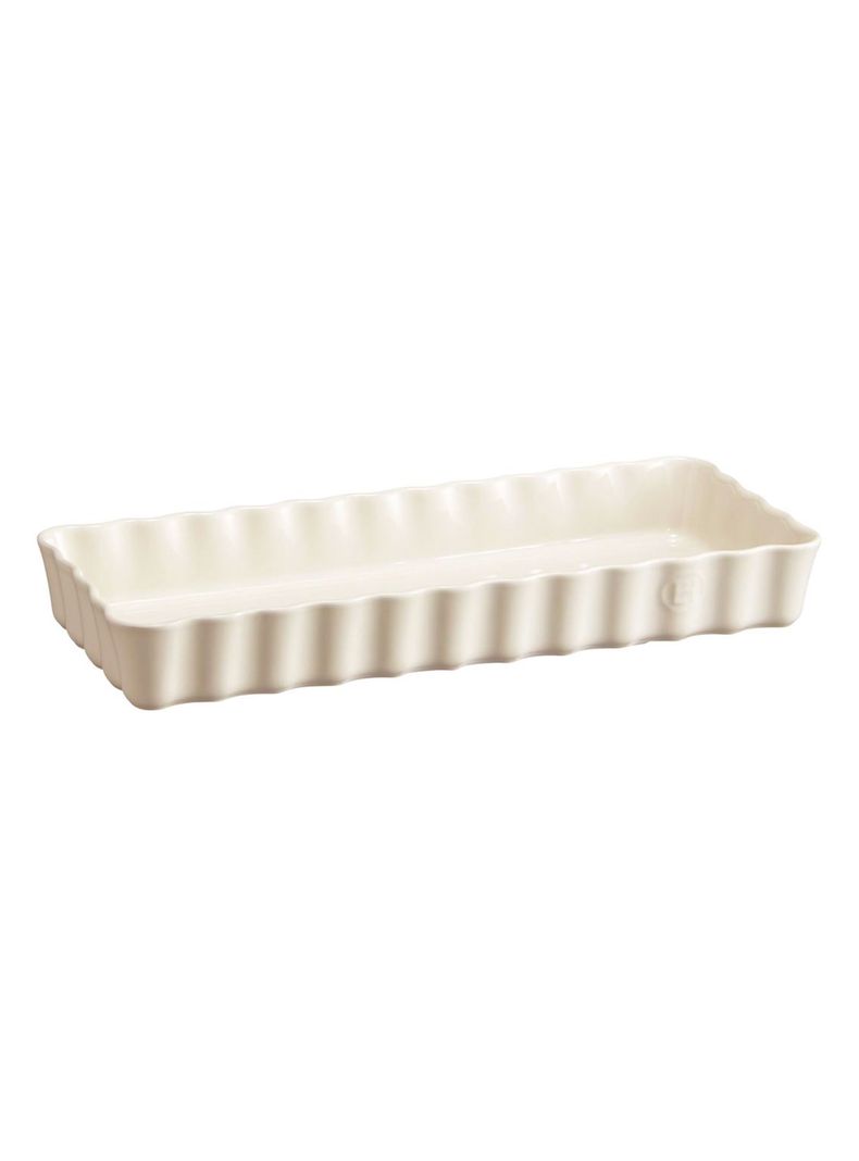 Fuente Tarta Rectangular Estrecha Crudo Ceramica 15x36.5 cm