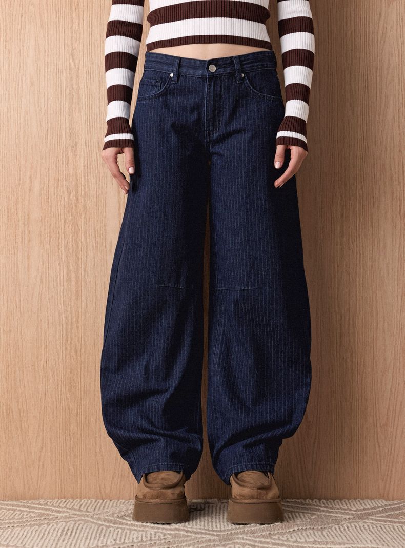 Jeans Rayas Verticales Wide Leg Tiro Alto