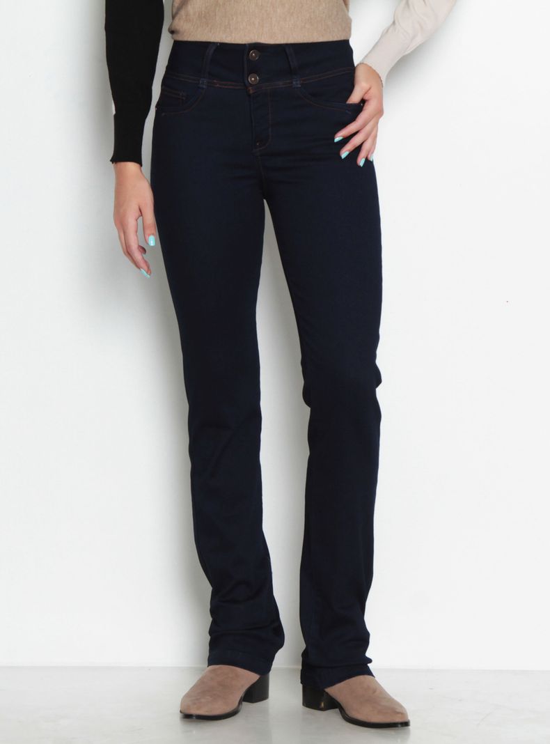 Jeans Recto Tiro Alto Tapetas Falsas Pretina Media