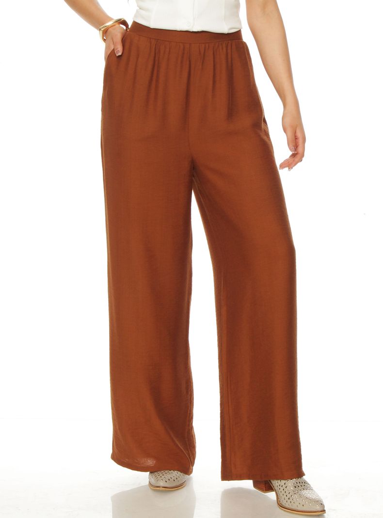 Pantalón Wide Leg con Pretina Elasticada y Bolsillos