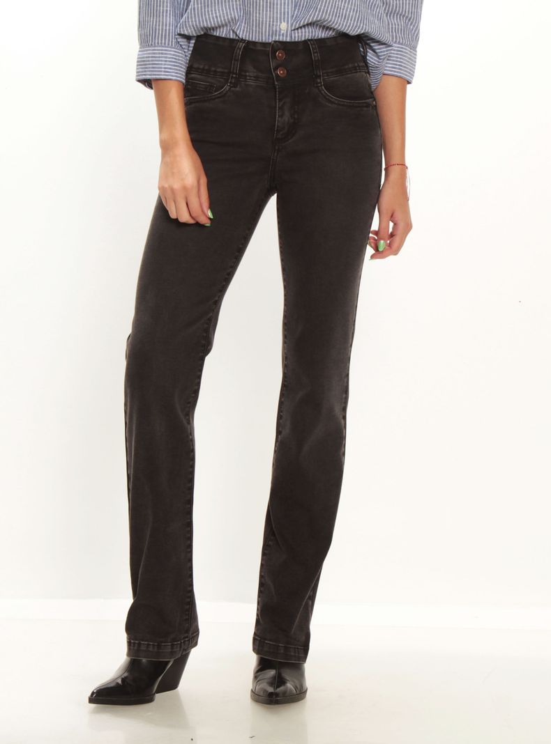Jeans Tiro Alto Recto Pretina Alta Dos Botones