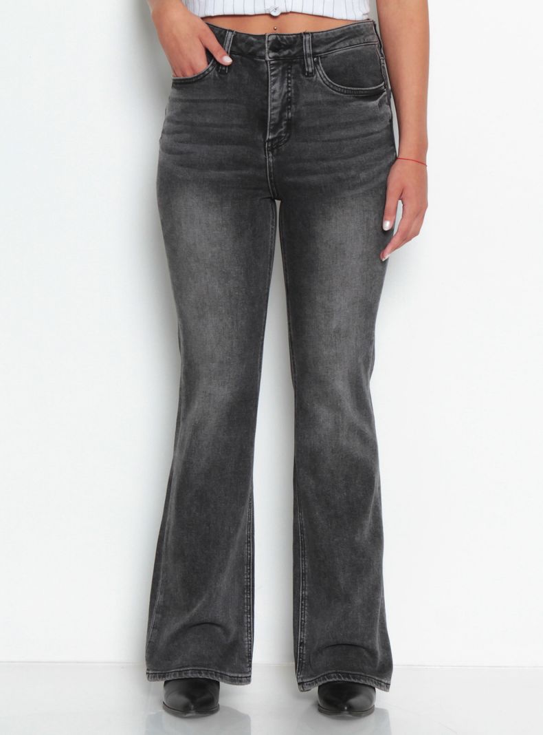 Jeans Flare Tiro Alto Pretina con 1 Botón