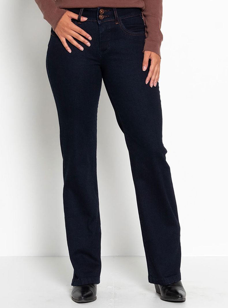 Jeans Flare Tiro Alto Pretina Básica 335