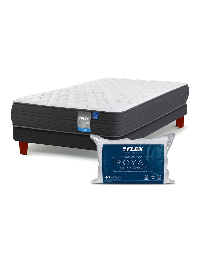 Cama Europea Europedic Dual Base Normal 1.5 Plazas + Almohada Royal