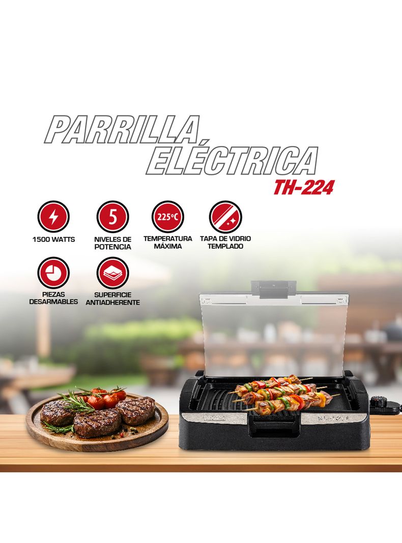 Parrillera Eléctrica 1500W TH-224 Negro-3