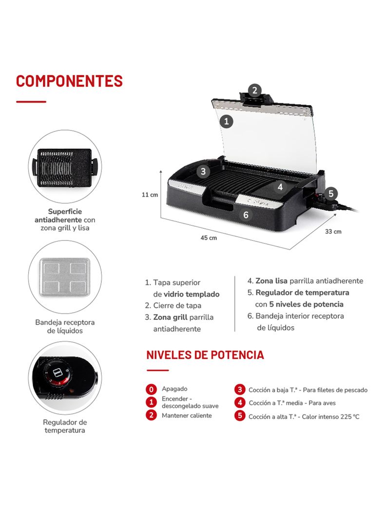 Parrillera Eléctrica 1500W TH-224 Negro-2