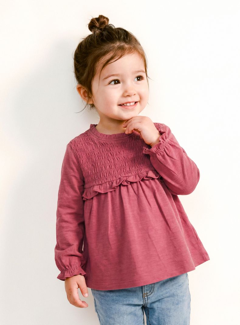 TRIBU BLUSA CON PANAL ELASTICADO Y CUELLO MOCK