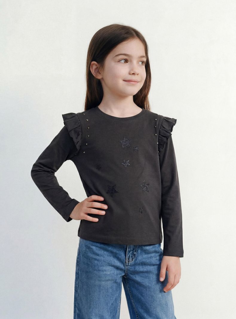 Polera Manga Larga con Volados y Estrellas