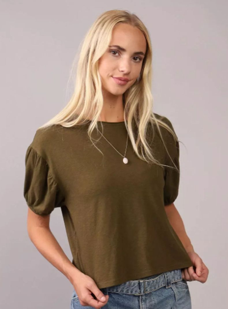 Polera Ae Relajada con Mangas Abombadas