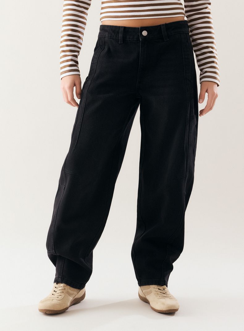 Jeans Balloon Tiro Alto con Cortes en Costados