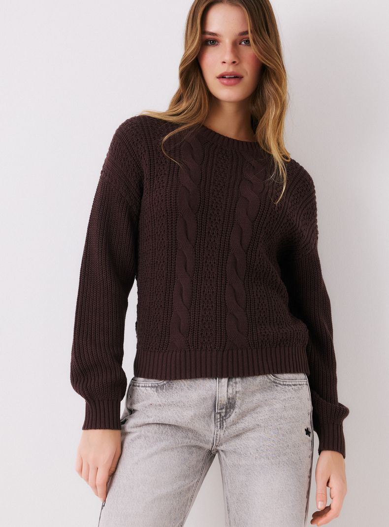 Opposite Sweater Cuello Redondo con Doble Trenzado
