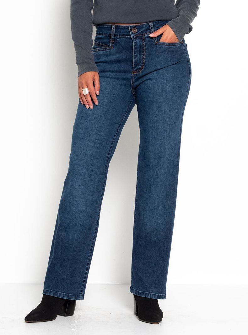 Jeans Recto Tiro Alto Pretina Básica con Botón Ja3