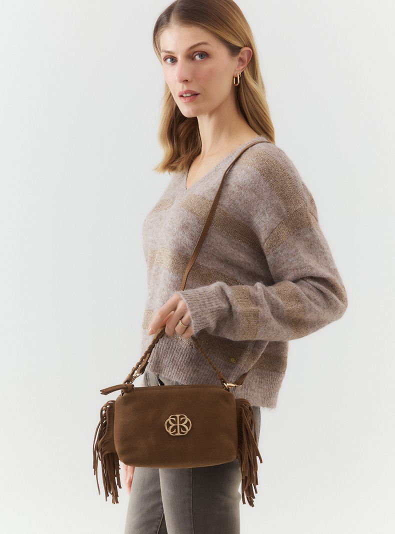 Cartera de Hombro con Flecos Gamuza