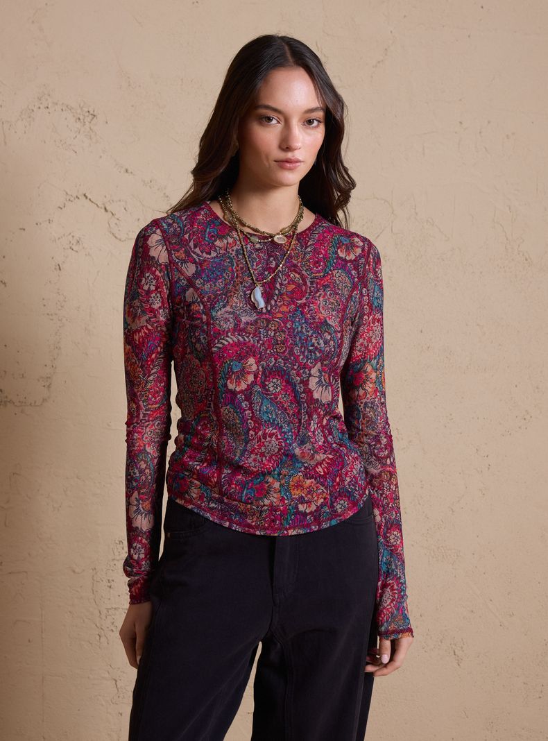 Polera Tela Malla Estampada