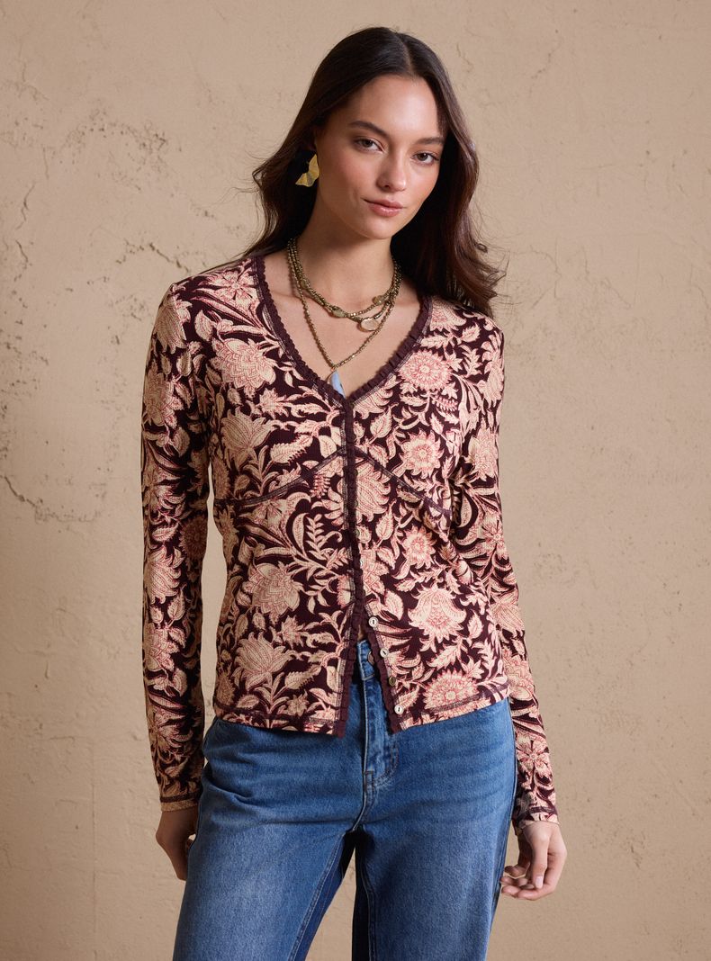 Polera Rib Estampada Abotonadura Delantera