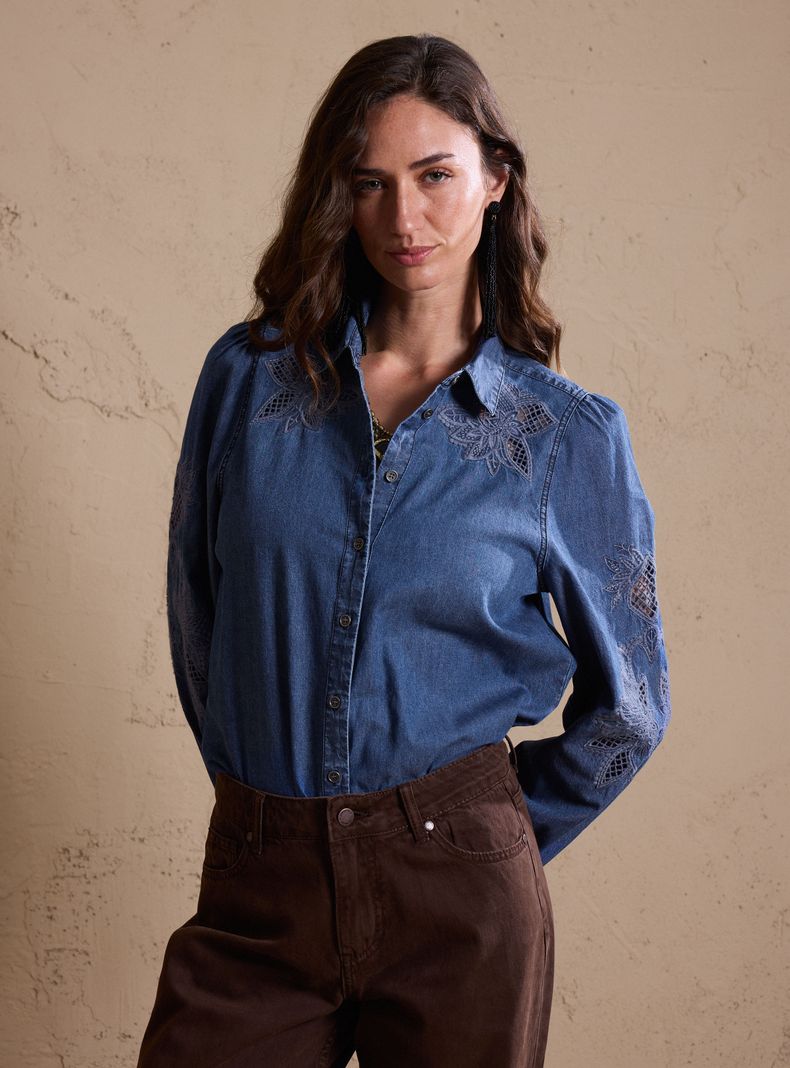 Blusa Denim Detalles de Broderie
