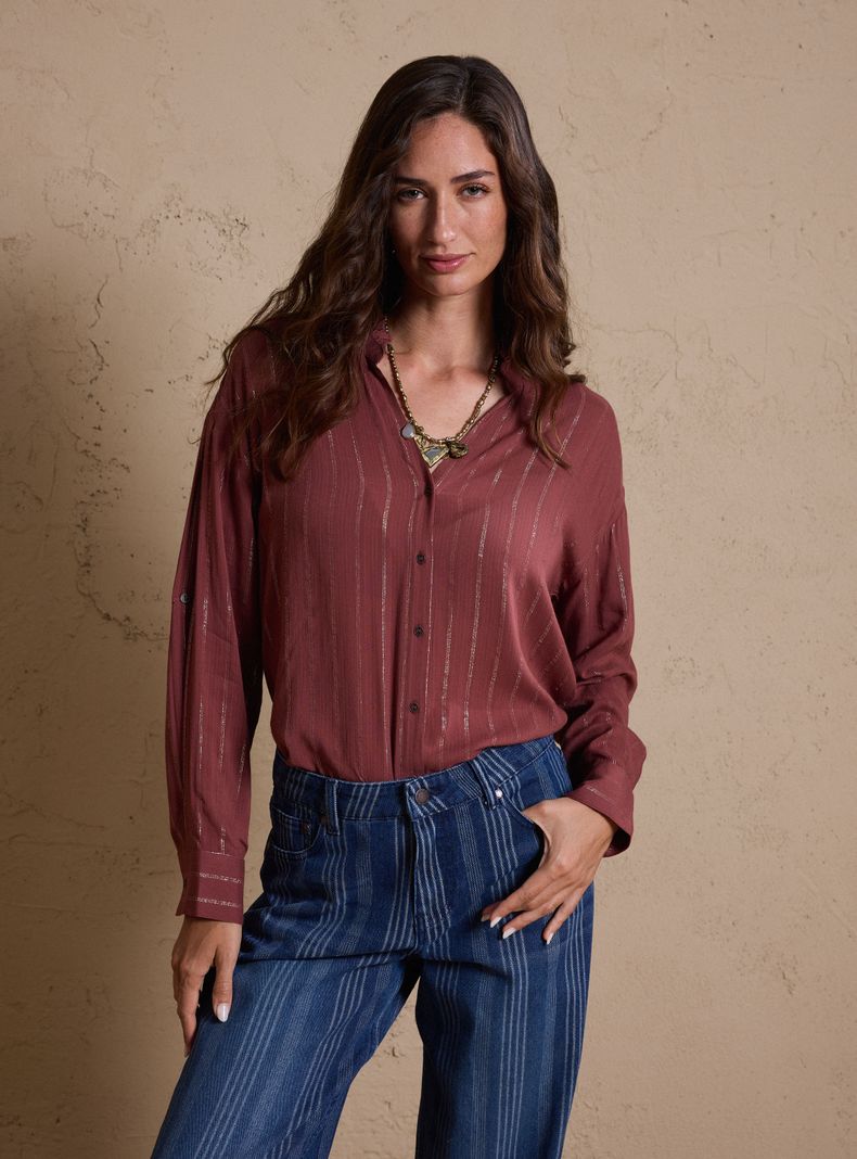 Blusa Manga Larga Líneas Lurex