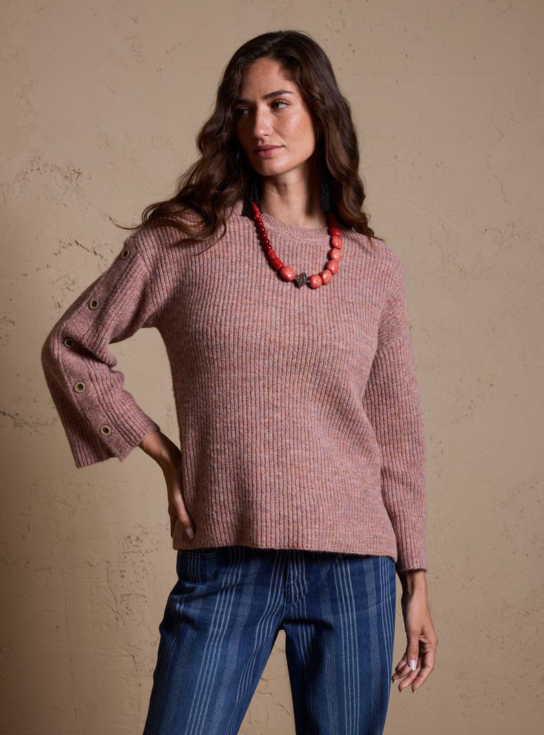 Sweater Melange con Botones en Manga
