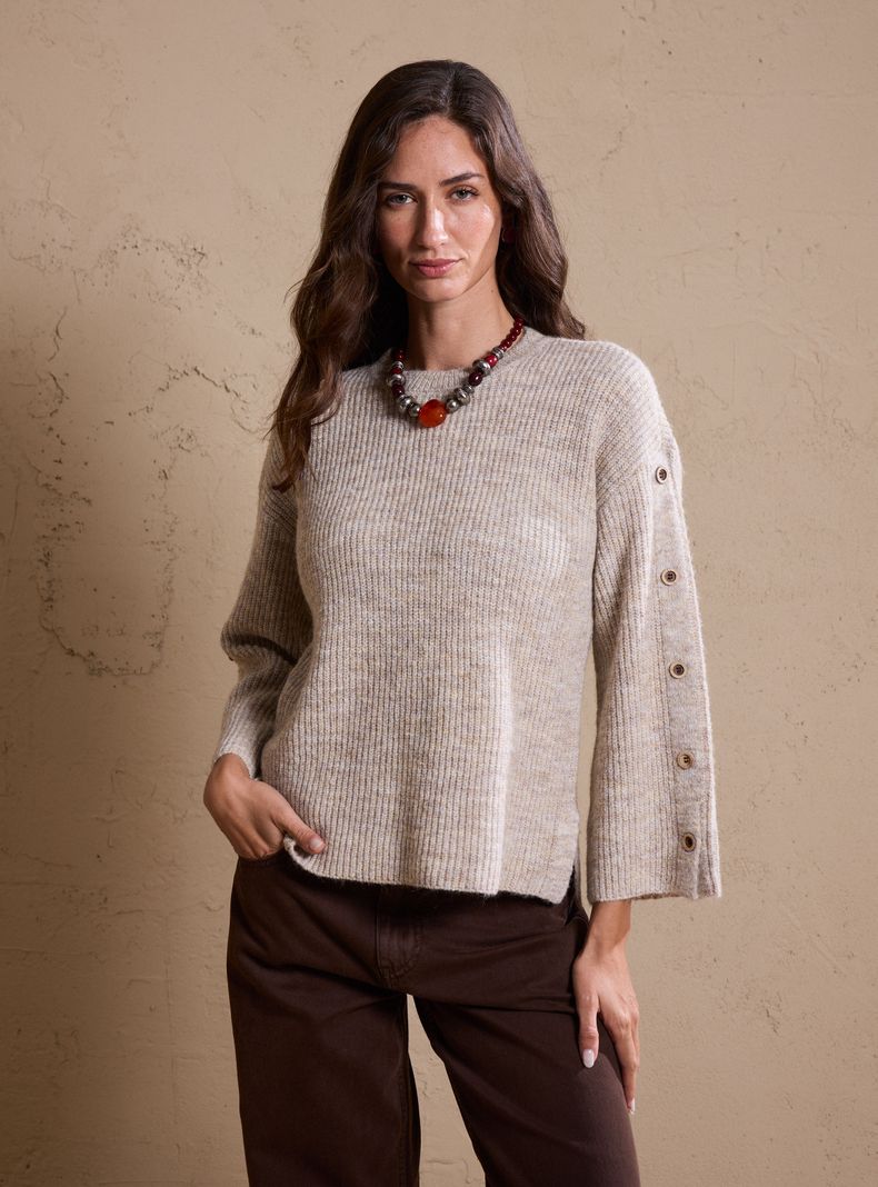 Sweater Melange con Botones en Manga