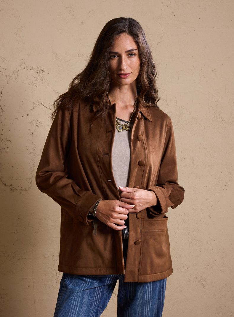 Chaqueta Tipo Suede Botones