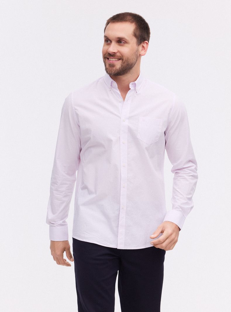 Camisa Manga Larga Algodón Cuadros Pequeños