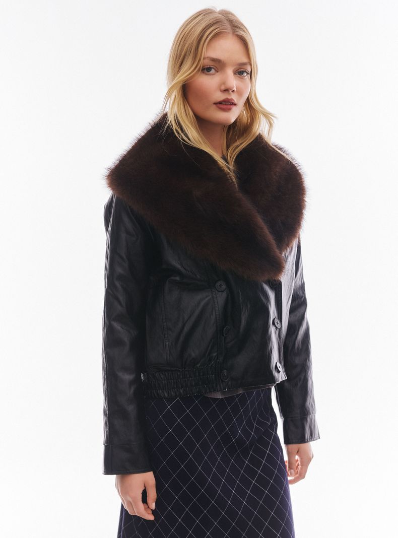 Foster Chaqueta Efecto Cuero Cuello Pelo